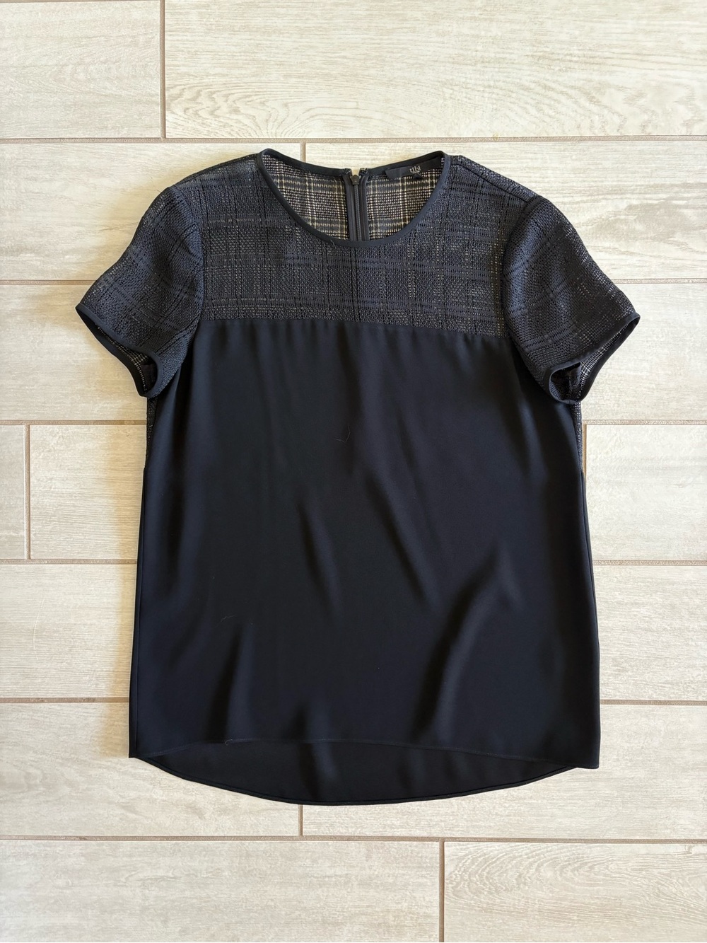 Tibi Black Mixed-Media Short Sleeve Top